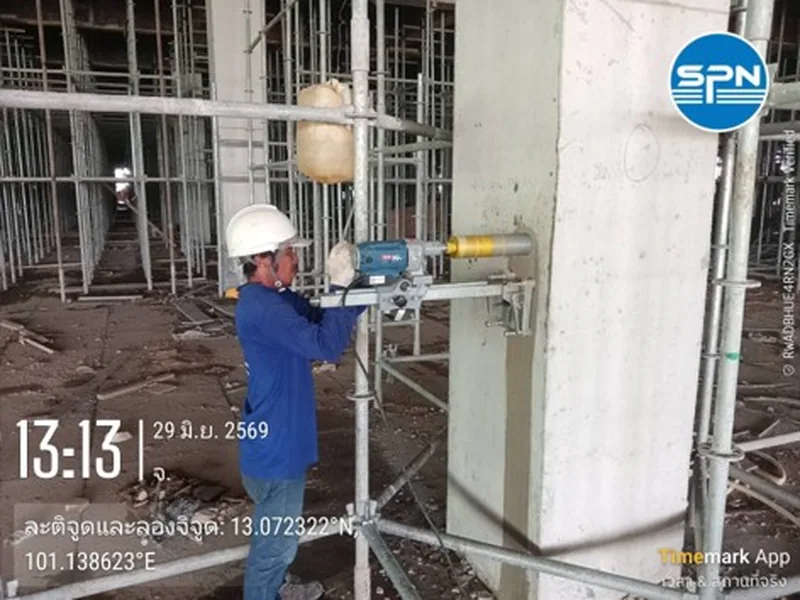 Concrete Core Test เจาะเก็บแท่งคอนกรีตจากโครงสร้างจริงไปทดสอบกำลังอัด ตาม ASTM C42