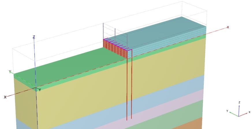 แบบจำลอง PLAXIS 3D ขั้นตอนถมดินหลังติดตั้งเสาเข็ม