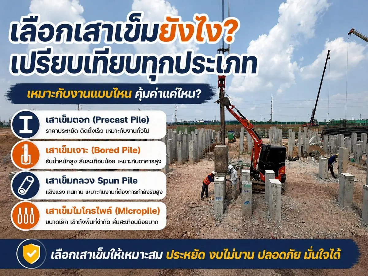 เลือกเสาเข็มยังไง ตอก vs เจาะ vs Spun Pile