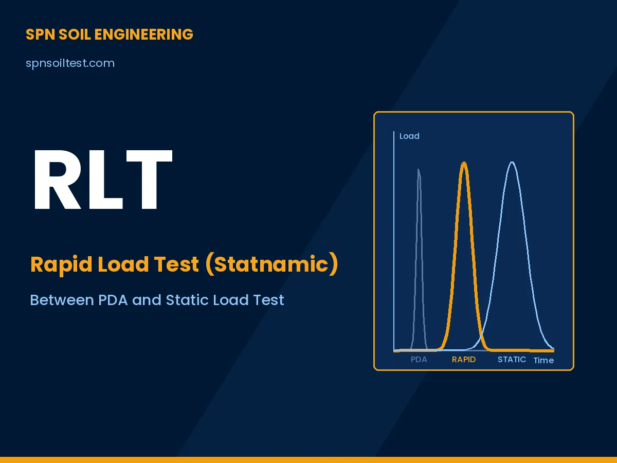 ภาพกราฟิกเปรียบเทียบระยะเวลาการให้แรงของ PDA, Rapid Load Test และ Static Load Test