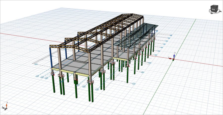 3D Steel Frame — โครงเหล็กอาคารพร้อมเสาเข็ม แบบจำลองโครงสร้าง