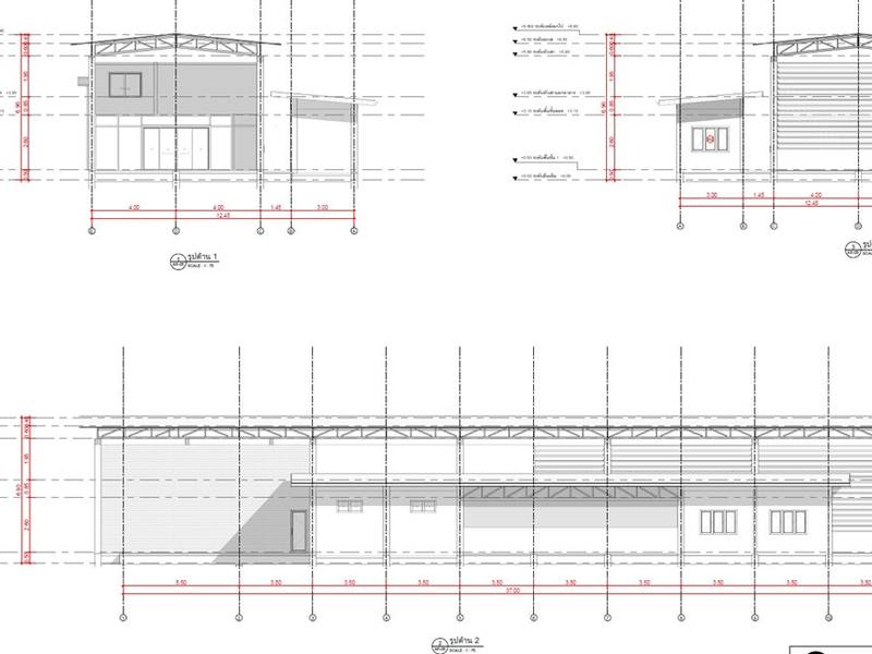 Elevation — รูปด้าน 1, 2, 3 โครงหลังคา ช่องเปิด และระดับ