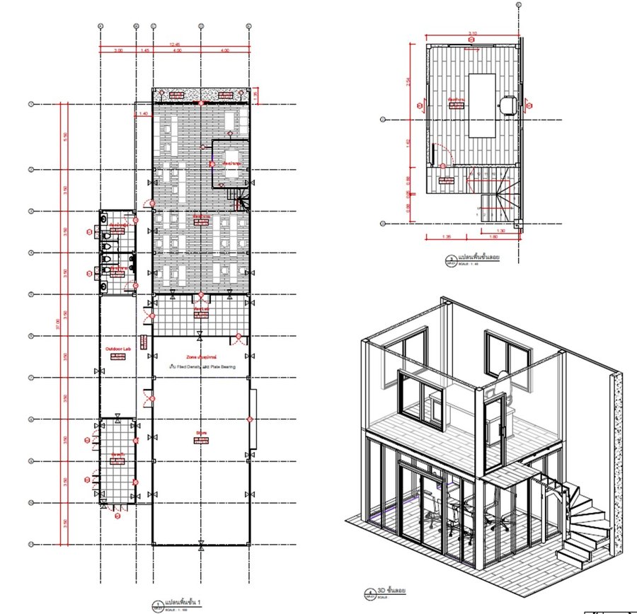 Floor Plan — แปลนพื้นชั้น 1 และชั้นลอย พร้อม 3D ชั้นลอย