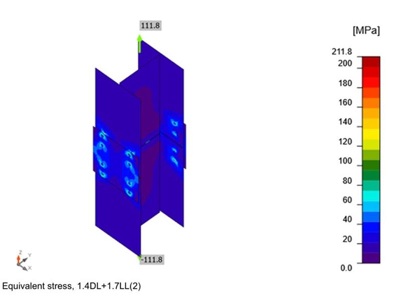 Stress Analysis — Equivalent Stress 1.4DL+1.7LL Column Connection