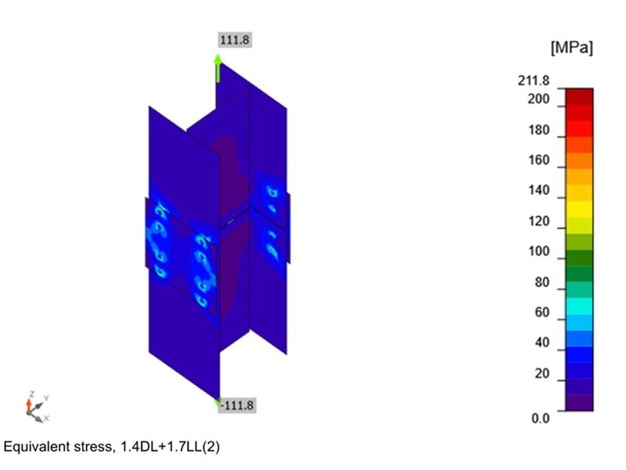 Stress Analysis — Equivalent Stress 1.4DL+1.7LL Column Connection