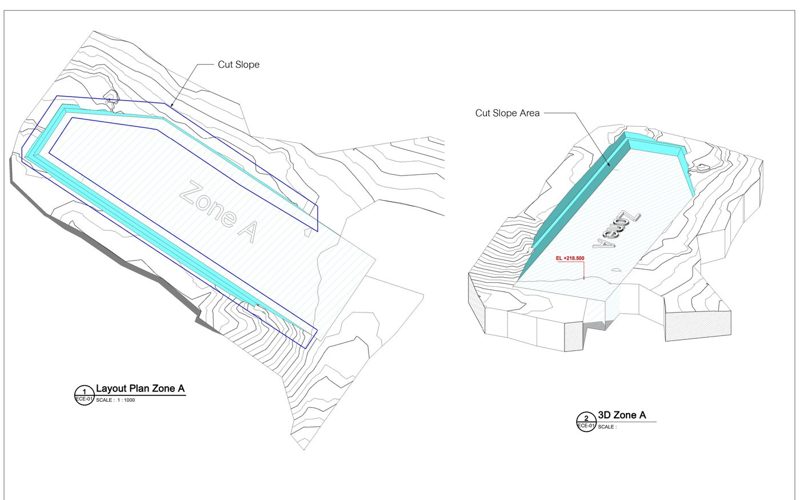 แบบแปลนงานตัดดินและหิน Zone A แนวลาดตัดแบบขั้นบันไดบนลาดเชิงเขา Cut slope 3D model