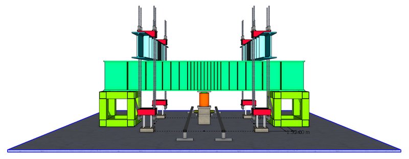 แบบจำลองด้านหน้า Static Load Test Anchor Pile Method — Hydraulic Jack กดผ่าน Reaction Beam ยึดกับ Anchor Pile SPN