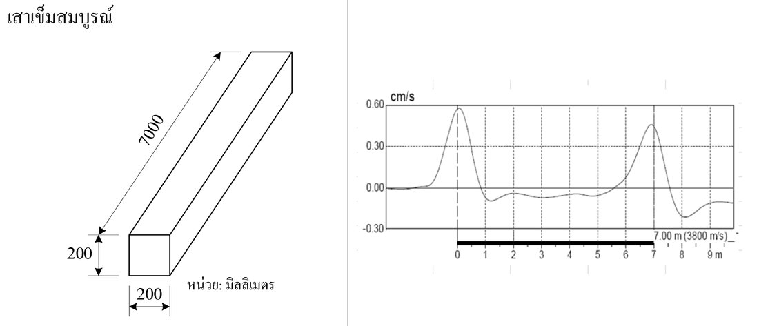 กราฟสัญญาณ Seismic Test ของเสาเข็มสมบูรณ์ เห็น Toe Reflection ชัดเจนที่ปลายเข็ม