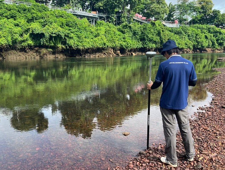 GPS RTK Survey ริมแม่น้ำ วิศวกรสำรวจพิกัด SPN